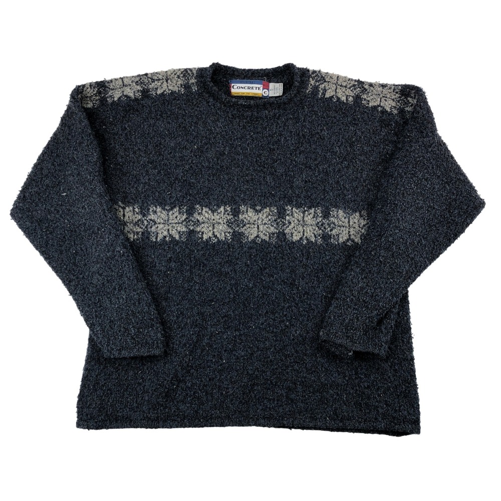 VTG Y2K Concrete Wool Blend Sweater Snowflake Boucle Grunge Womens XL‎ 20 Roll